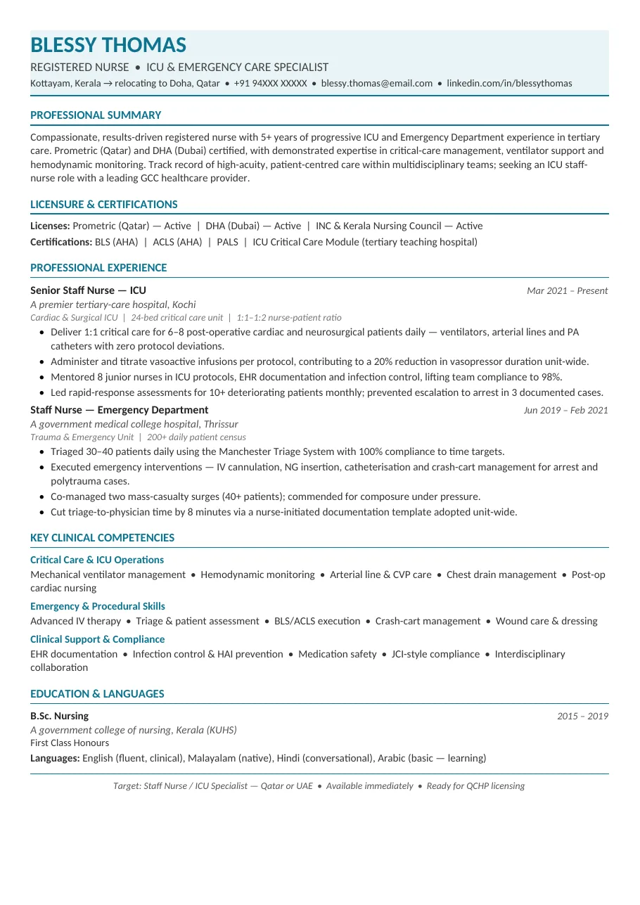 GCC Nurse Elite resume template preview